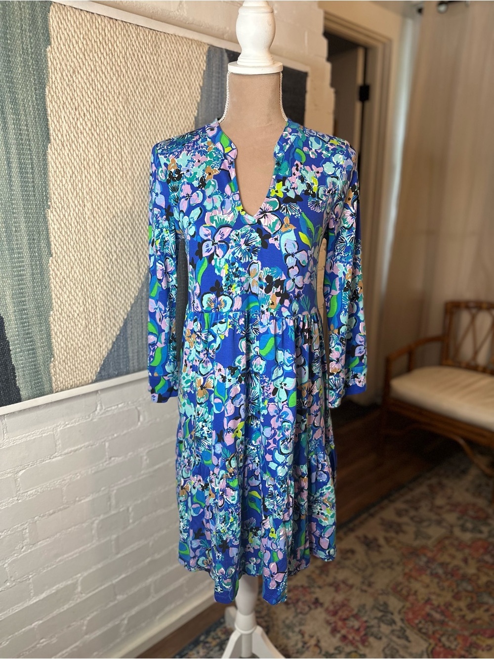 NWT Lilly Pulitzer Dark Blue and Purple ¾ Sleeve Tiered Dress - Picture 4 of 13